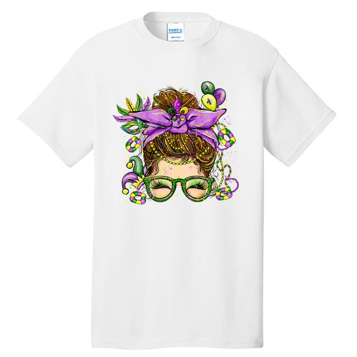 Mardi Gras Messy Bun Costume Party Gift Tall T-Shirt