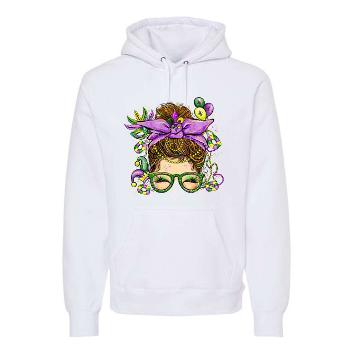 Mardi Gras Messy Bun Costume Party Gift Premium Hoodie