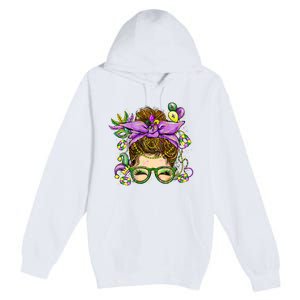 Mardi Gras Messy Bun Costume Party Gift Premium Pullover Hoodie