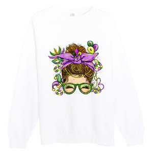 Mardi Gras Messy Bun Costume Party Gift Premium Crewneck Sweatshirt