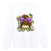 Mardi Gras Messy Bun Costume Party Gift Premium Crewneck Sweatshirt