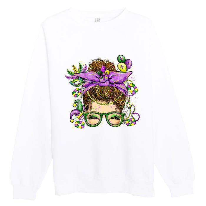 Mardi Gras Messy Bun Costume Party Gift Premium Crewneck Sweatshirt