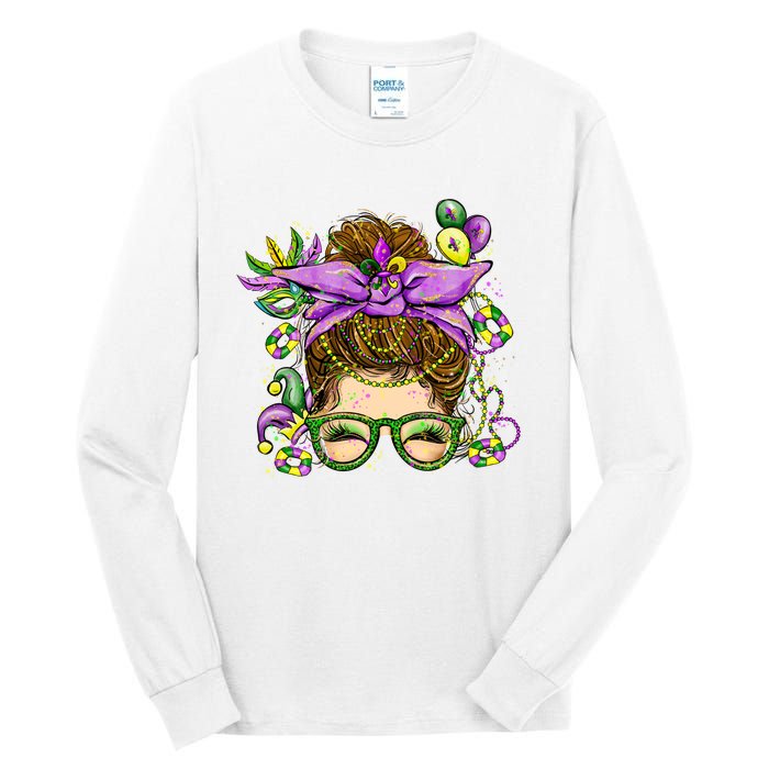 Mardi Gras Messy Bun Costume Party Gift Tall Long Sleeve T-Shirt