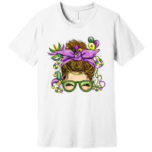 Mardi Gras Messy Bun Costume Party Gift Premium T-Shirt