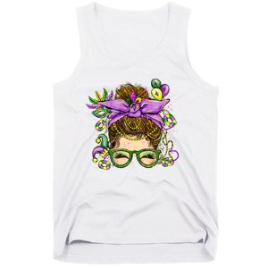 Mardi Gras Messy Bun Costume Party Gift Tank Top