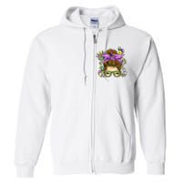 Mardi Gras Messy Bun Costume Party Gift Full Zip Hoodie