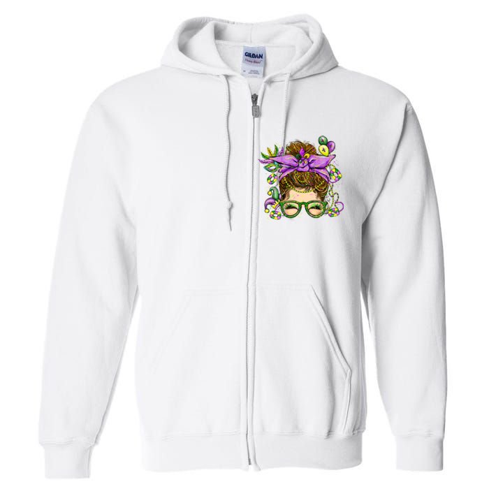 Mardi Gras Messy Bun Costume Party Gift Full Zip Hoodie