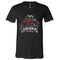 Motorcycle Girl Motorbike Motorcyclist Biker Girl V-Neck T-Shirt