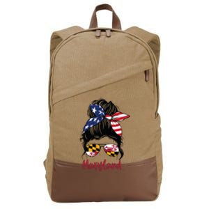 Maryland Girl Maryland Flag State Girlfriend Messy Bun Cotton Canvas Backpack