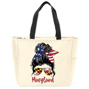 Maryland Girl Maryland Flag State Girlfriend Messy Bun Zip Tote Bag