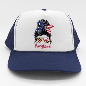 Maryland Girl Maryland Flag State Girlfriend Messy Bun Trucker Hat