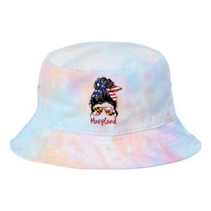 Maryland Girl Maryland Flag State Girlfriend Messy Bun Tie Dye Newport Bucket Hat