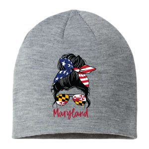 Maryland Girl Maryland Flag State Girlfriend Messy Bun Sustainable Beanie