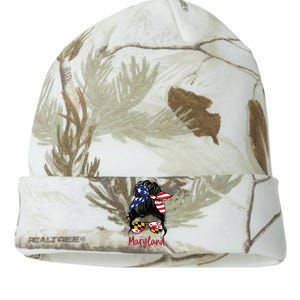 Maryland Girl Maryland Flag State Girlfriend Messy Bun Kati Licensed 12" Camo Beanie