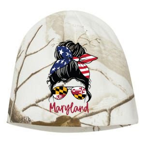 Maryland Girl Maryland Flag State Girlfriend Messy Bun Kati - Camo Knit Beanie