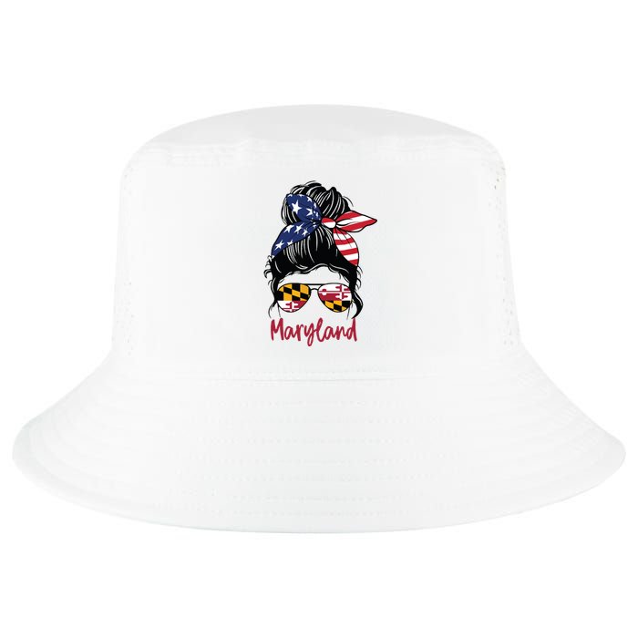 Maryland Girl Maryland Flag State Girlfriend Messy Bun Cool Comfort Performance Bucket Hat