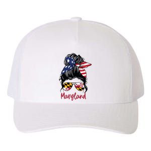 Maryland Girl Maryland Flag State Girlfriend Messy Bun Yupoong Adult 5-Panel Trucker Hat