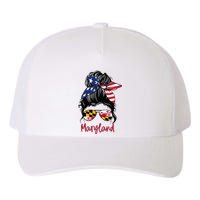 Maryland Girl Maryland Flag State Girlfriend Messy Bun Yupoong Adult 5-Panel Trucker Hat