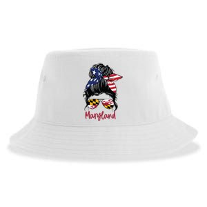 Maryland Girl Maryland Flag State Girlfriend Messy Bun Sustainable Bucket Hat