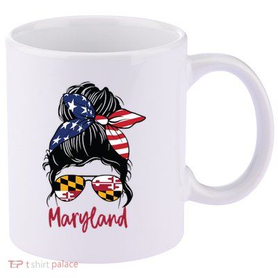 Maryland Girl Maryland Flag State Girlfriend Messy Bun 11oz C Handle Ceramic Mug