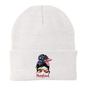 Maryland Girl Maryland Flag State Girlfriend Messy Bun Knit Cap Winter Beanie