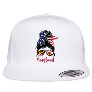 Maryland Girl Maryland Flag State Girlfriend Messy Bun Flat Bill Trucker Hat