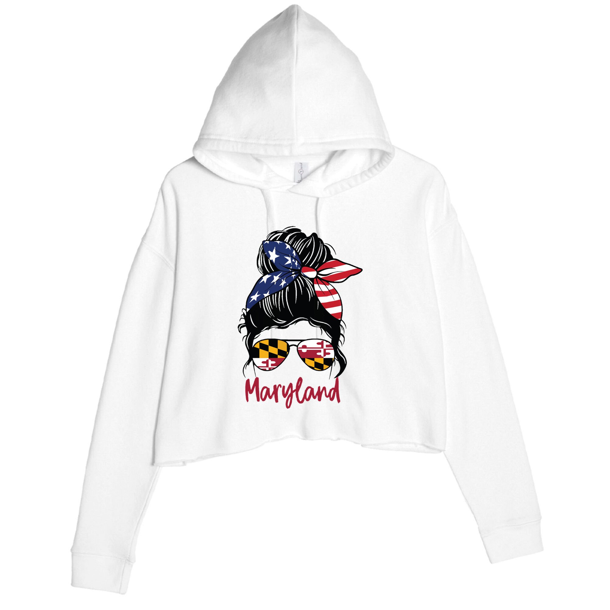 Maryland Girl Maryland Flag State Girlfriend Messy Bun Crop Fleece Hoodie