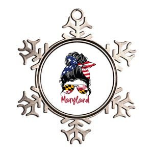 Maryland Girl Maryland Flag State Girlfriend Messy Bun Metallic Star Ornament