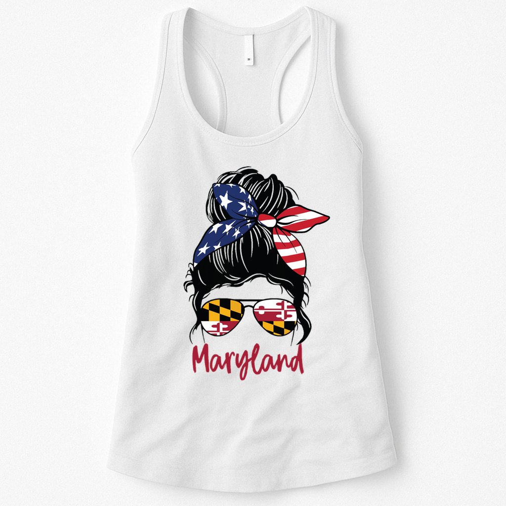 Maryland Girl Maryland Flag State Girlfriend Messy Bun Womens Tank Top