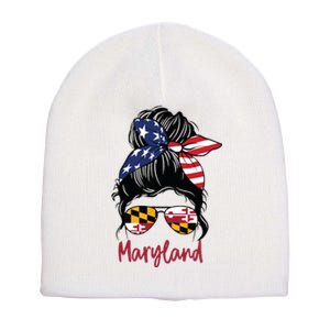 Maryland Girl Maryland Flag State Girlfriend Messy Bun Short Acrylic Beanie