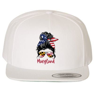 Maryland Girl Maryland Flag State Girlfriend Messy Bun Wool Snapback Cap