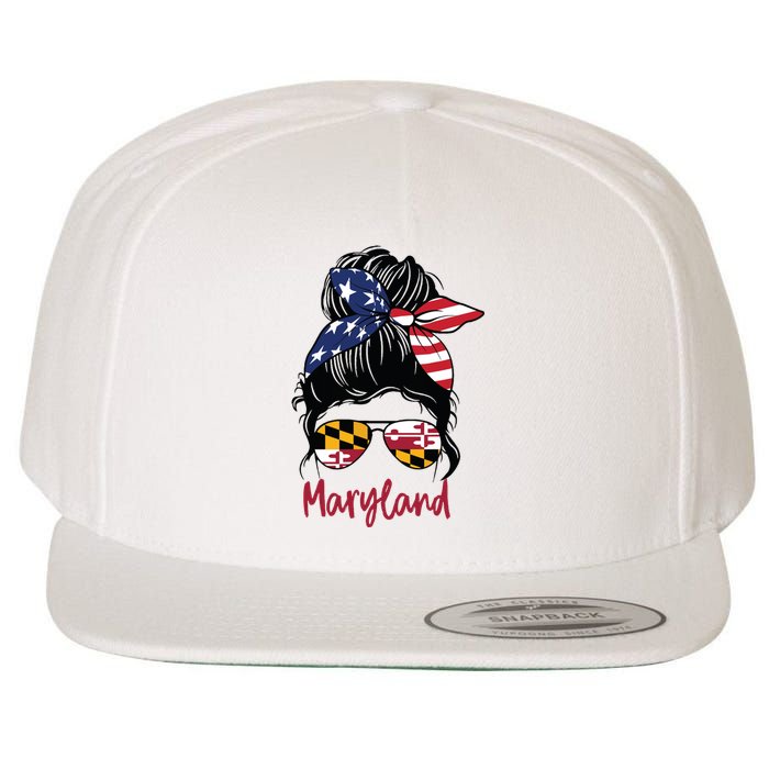 Maryland Girl Maryland Flag State Girlfriend Messy Bun Wool Snapback Cap