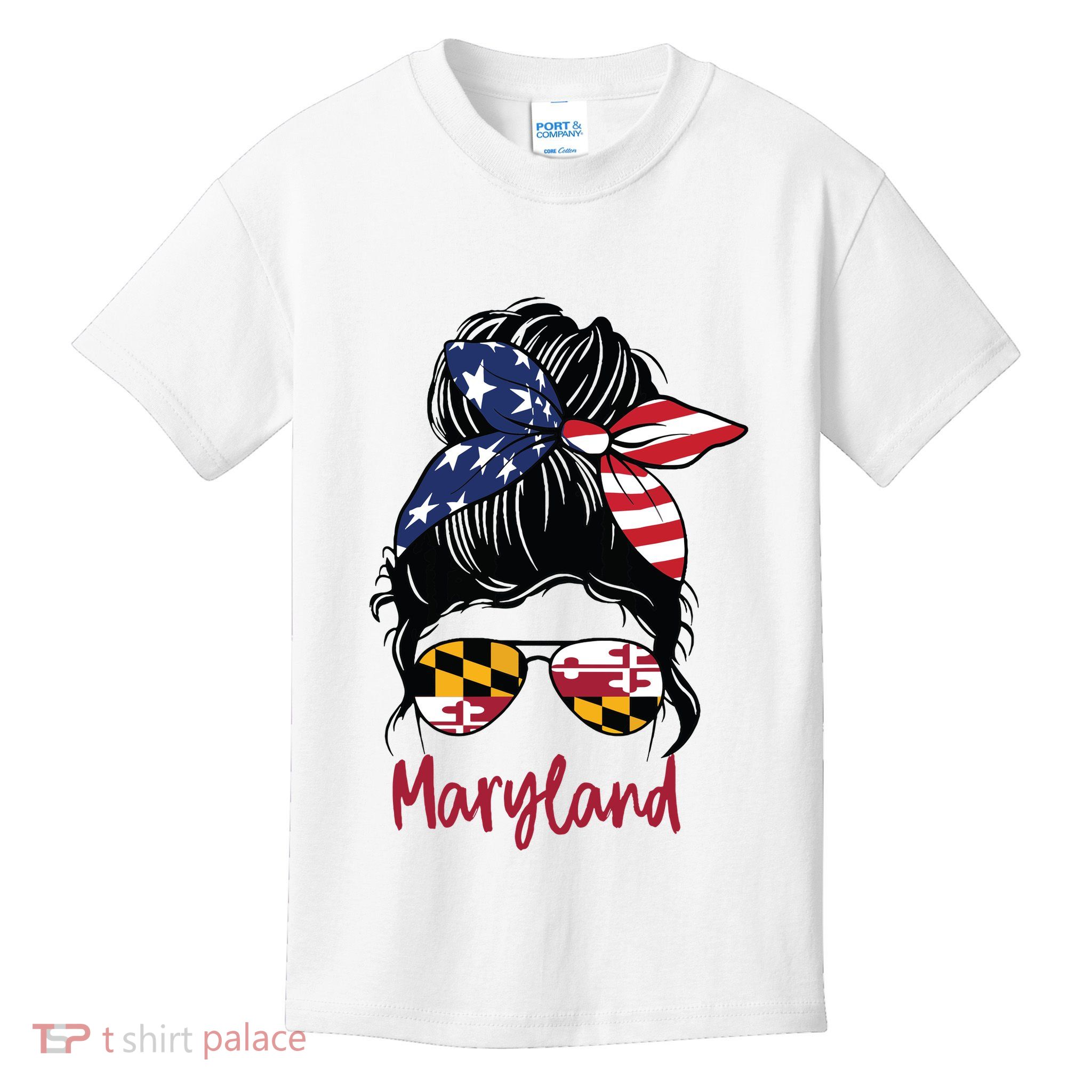 Maryland Girl Maryland Flag State Girlfriend Messy Bun Kids T-Shirt
