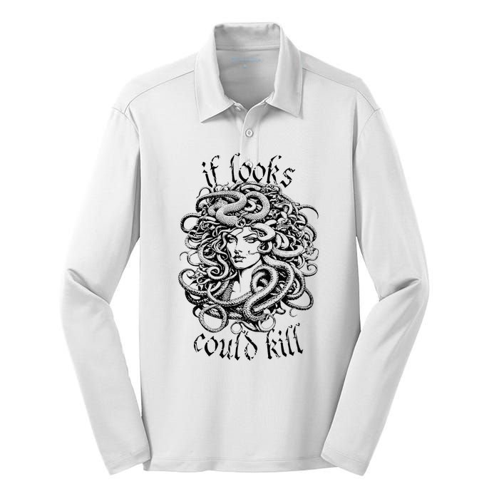 Medusa Greek Mythology Gorgon Pun Silk Touch Performance Long Sleeve Polo