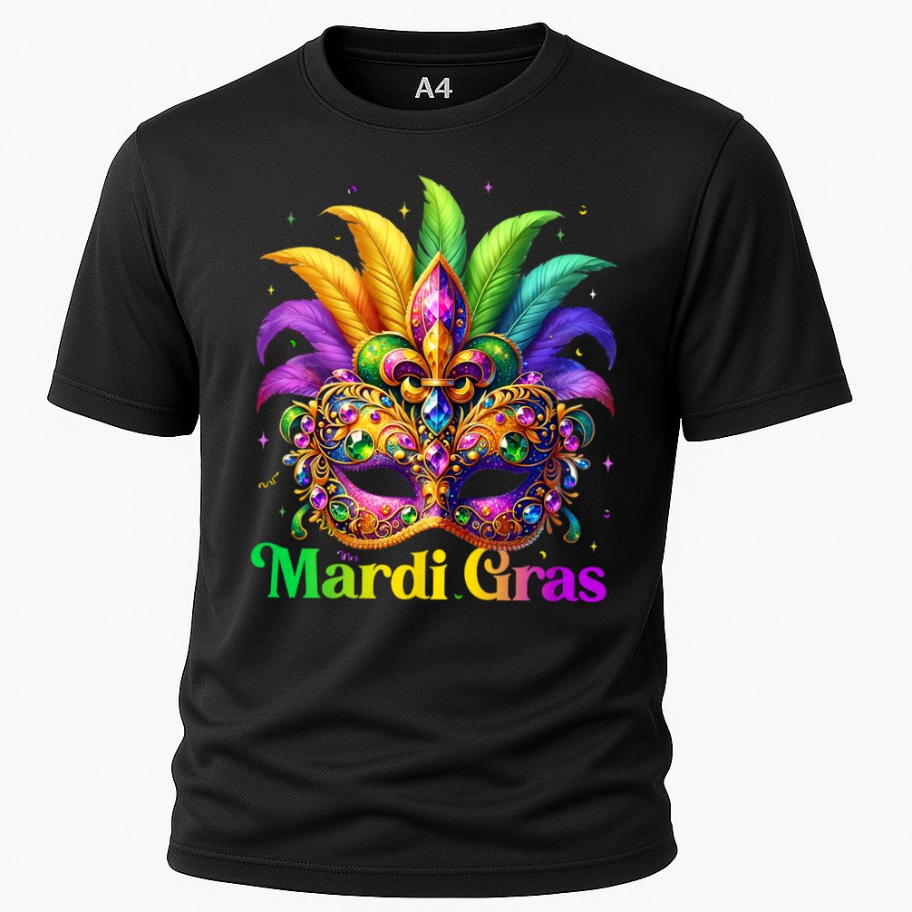 Mardi Gras Mask Feather Party Mardi Gras Carnival Mask Fleur De Lis Cooling Performance Crew T-Shirt