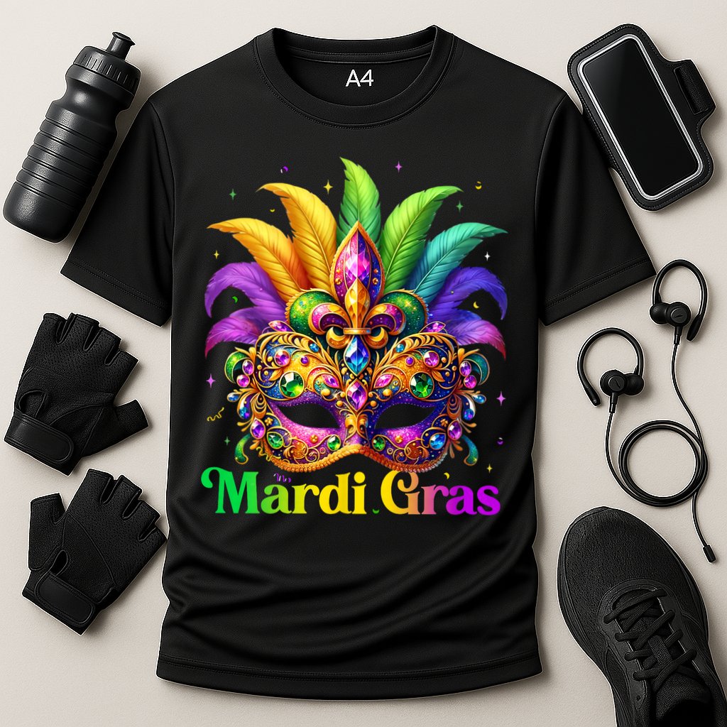 Mardi Gras Mask Feather Party Mardi Gras Carnival Mask Fleur De Lis Cooling Performance Crew T-Shirt