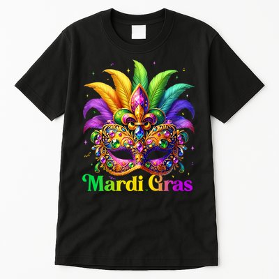 Mardi Gras Mask Feather Party Mardi Gras Carnival Mask Fleur De Lis Tall T-Shirt