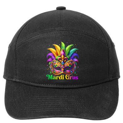 Mardi Gras Mask Feather Party Mardi Gras Carnival Mask Fleur De Lis 7-Panel Snapback Hat