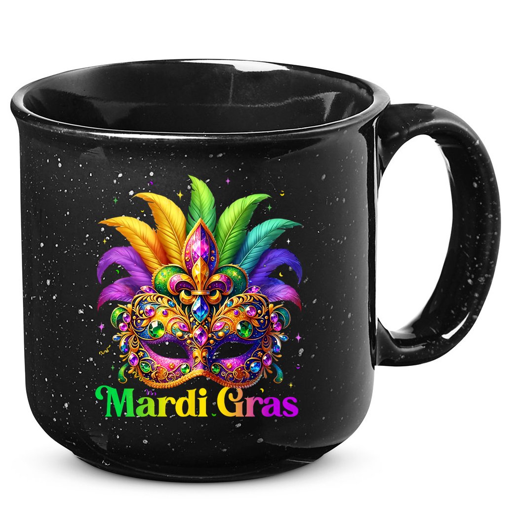 Mardi Gras Mask Feather Party Mardi Gras Carnival Mask Fleur De Lis 15oz Campfire Ceramic Mug