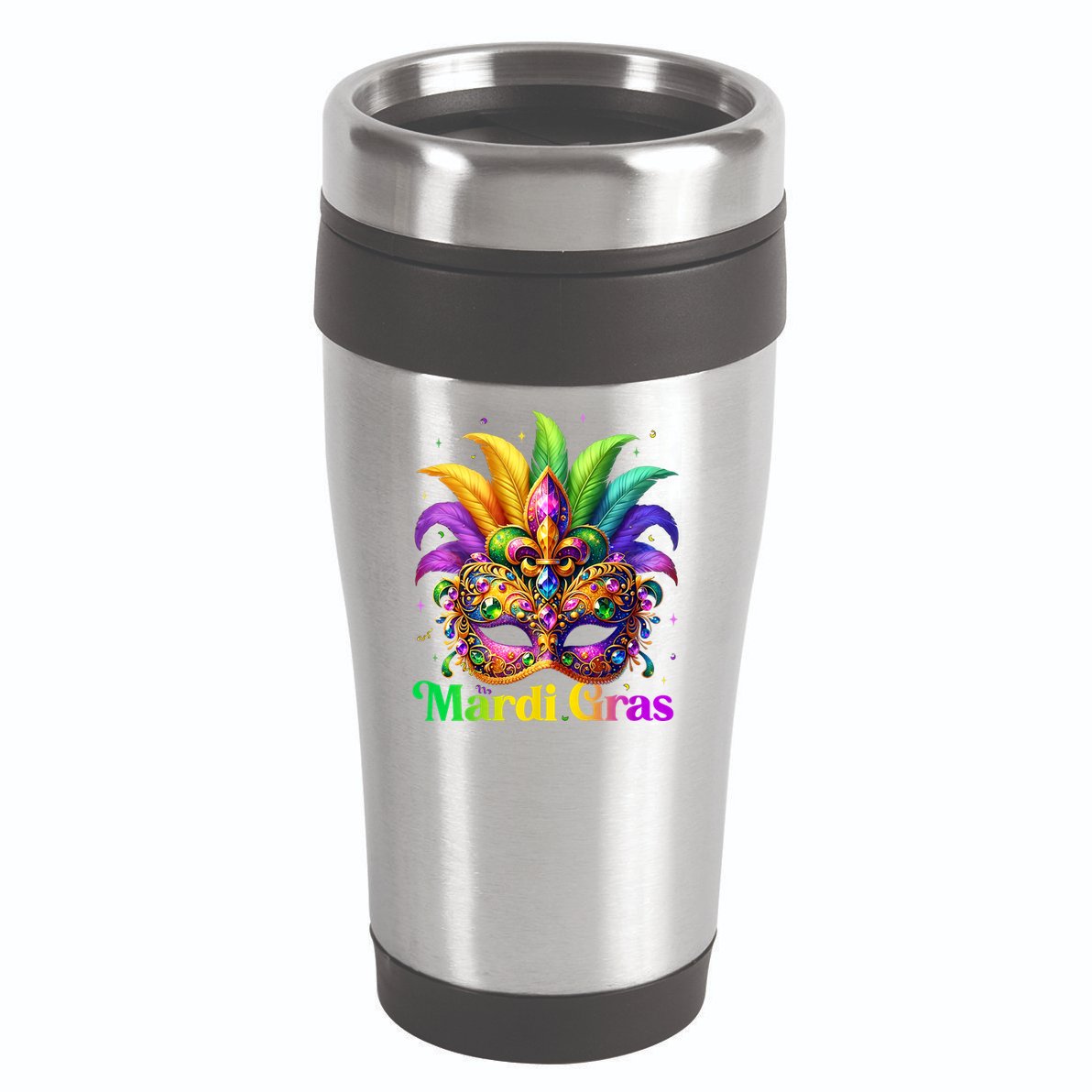 Mardi Gras Mask Feather Party Mardi Gras Carnival Mask Fleur De Lis 16oz Travel Tumbler