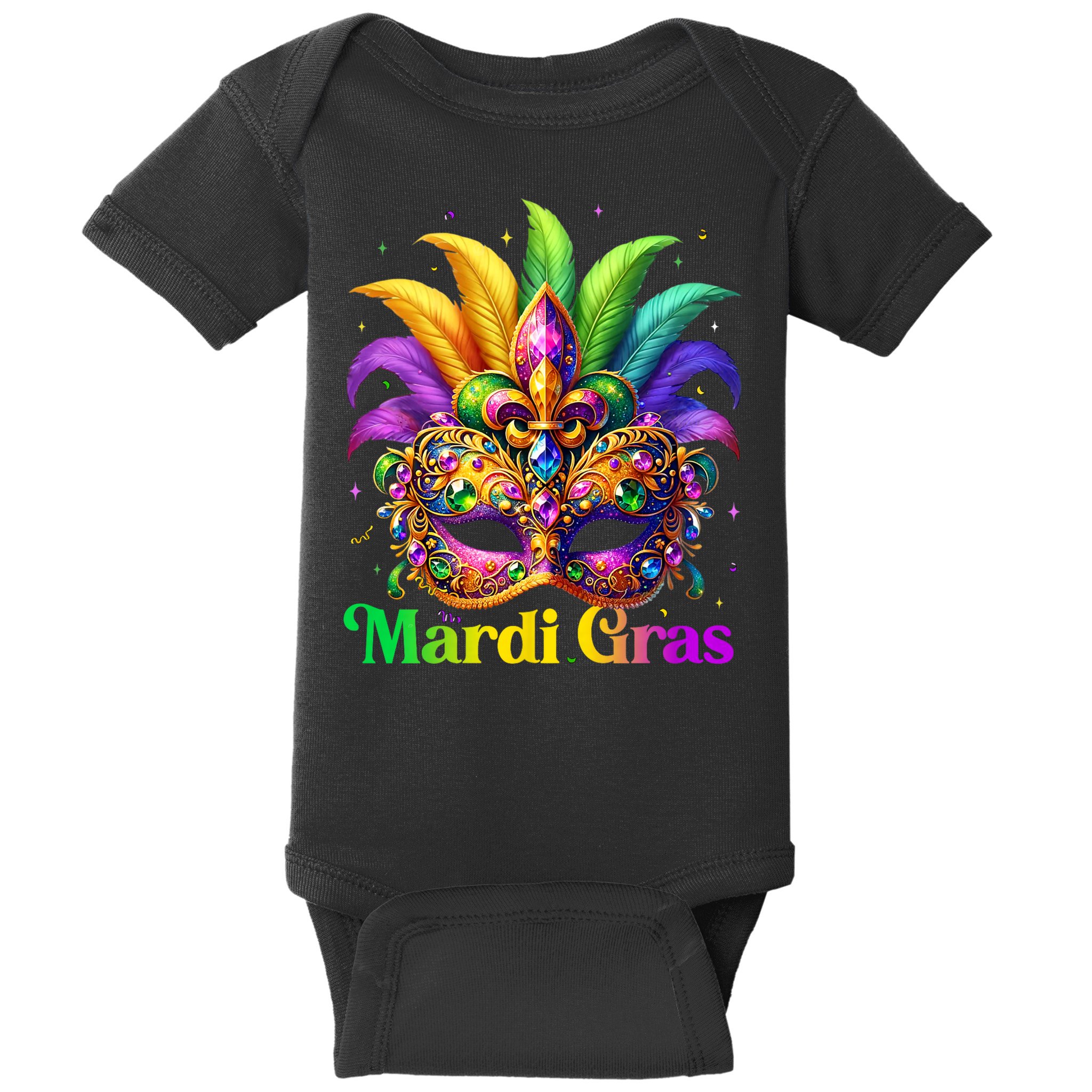 Mardi Gras Mask Feather Party Mardi Gras Carnival Mask Fleur De Lis Baby Bodysuit