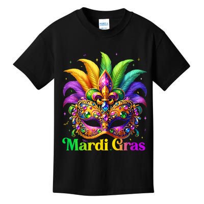 Mardi Gras Mask Feather Party Mardi Gras Carnival Mask Fleur De Lis Kids T-Shirt