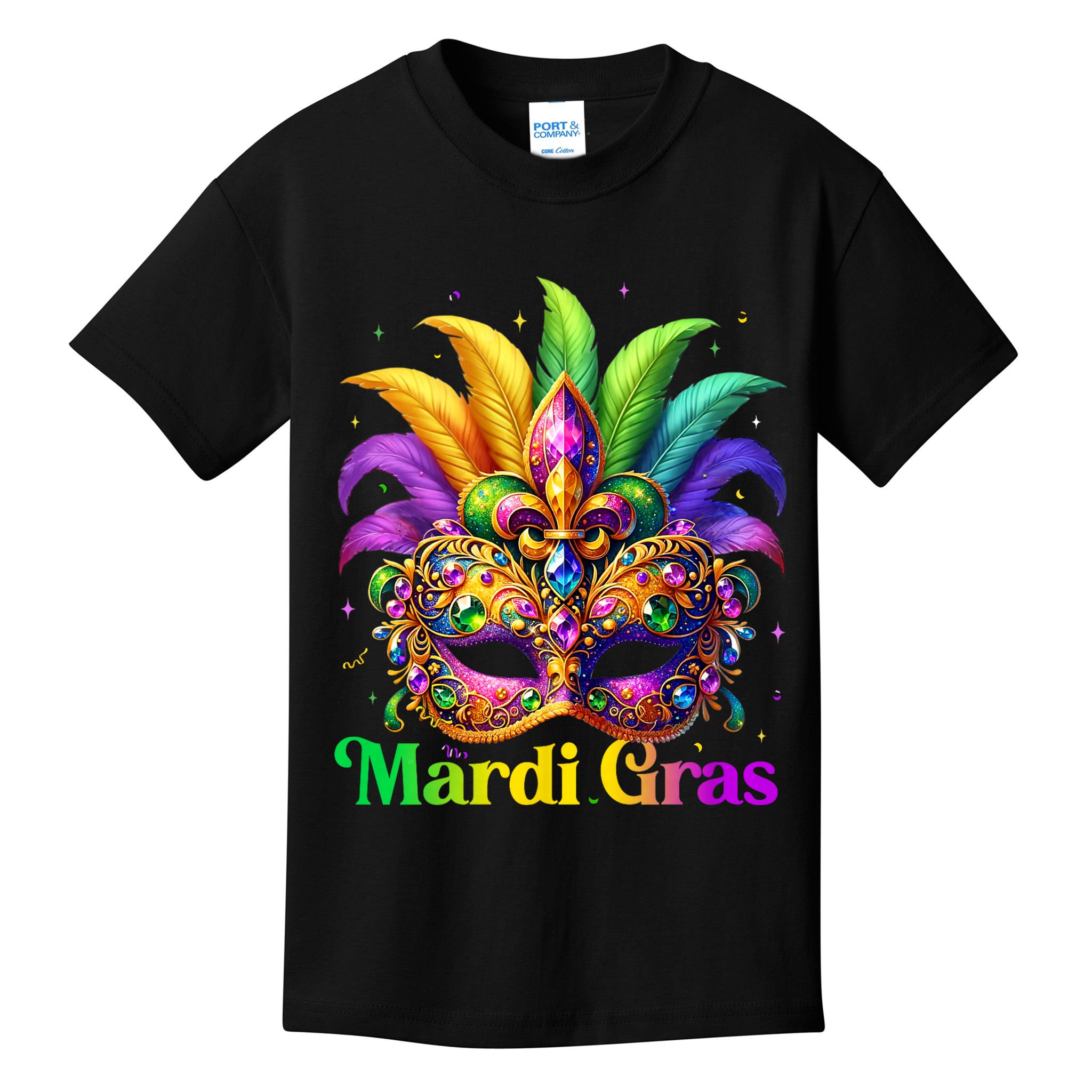 Mardi Gras Mask Feather Party Mardi Gras Carnival Mask Fleur De Lis Kids T-Shirt