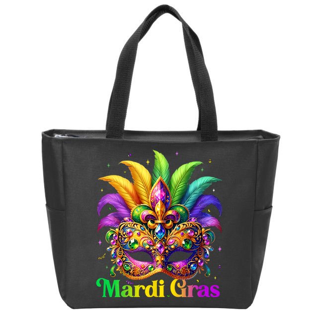 Mardi Gras Mask Feather Party Mardi Gras Carnival Mask Fleur De Lis Zip Tote Bag