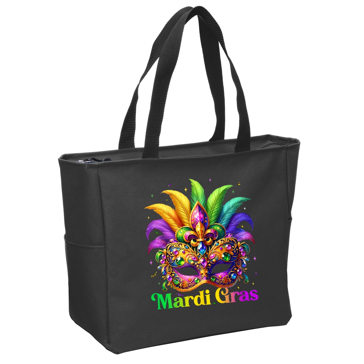 Mardi Gras Mask Feather Party Mardi Gras Carnival Mask Fleur De Lis Zip Tote Bag