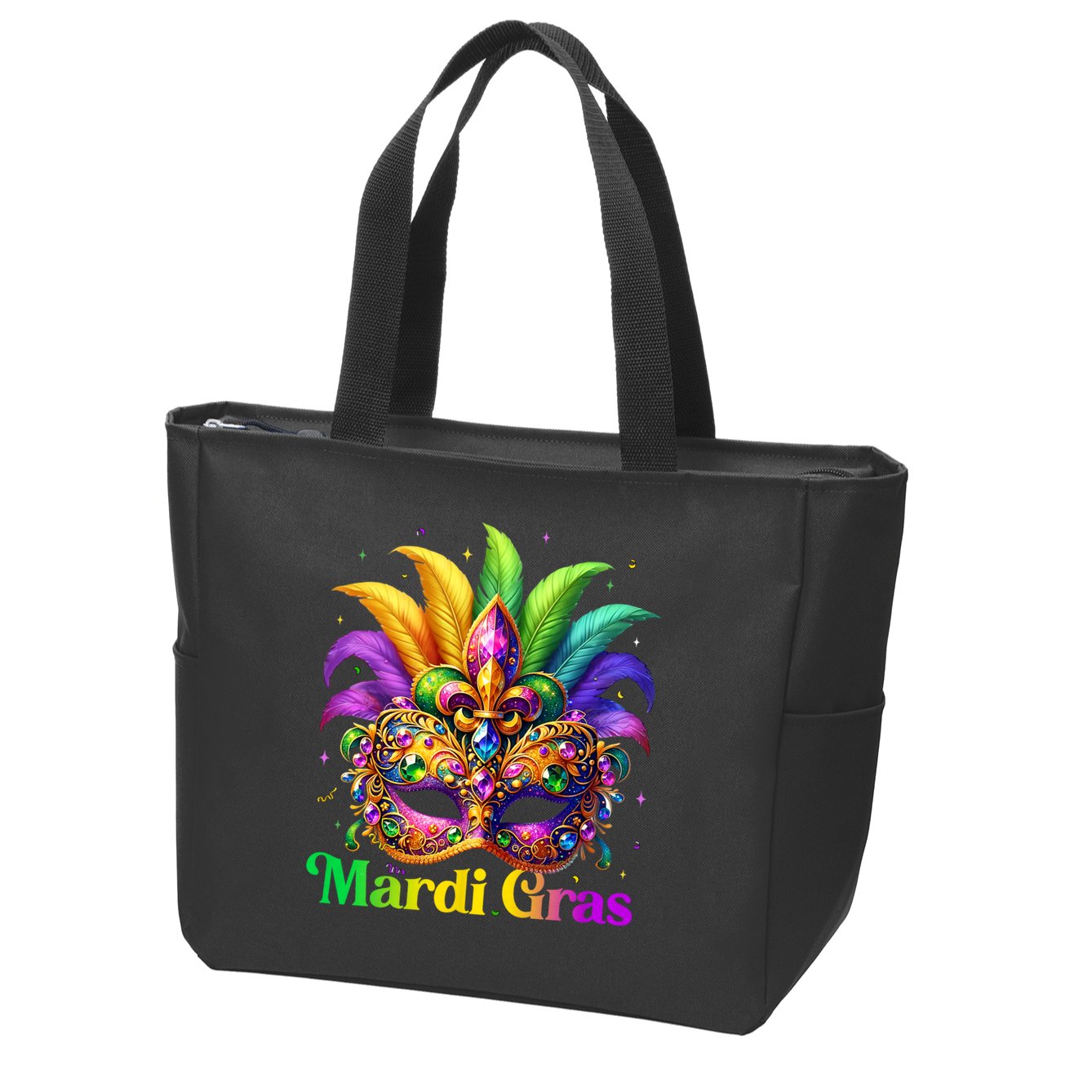 Mardi Gras Mask Feather Party Mardi Gras Carnival Mask Fleur De Lis Zip Tote Bag