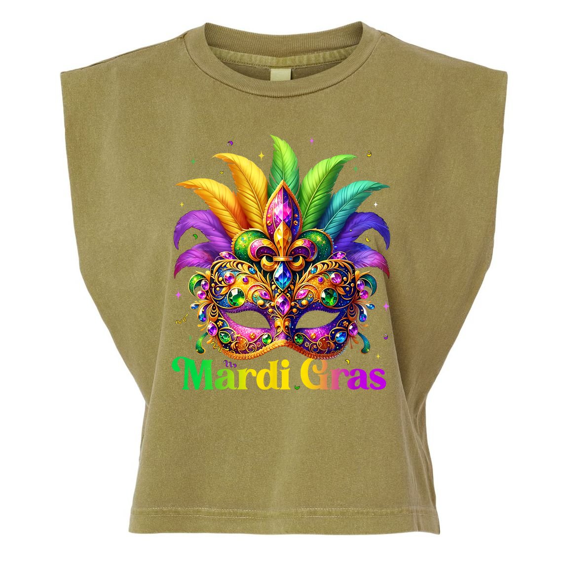 Mardi Gras Mask Feather Party Mardi Gras Carnival Mask Fleur De Lis Garment-Dyed Women's Muscle Tee