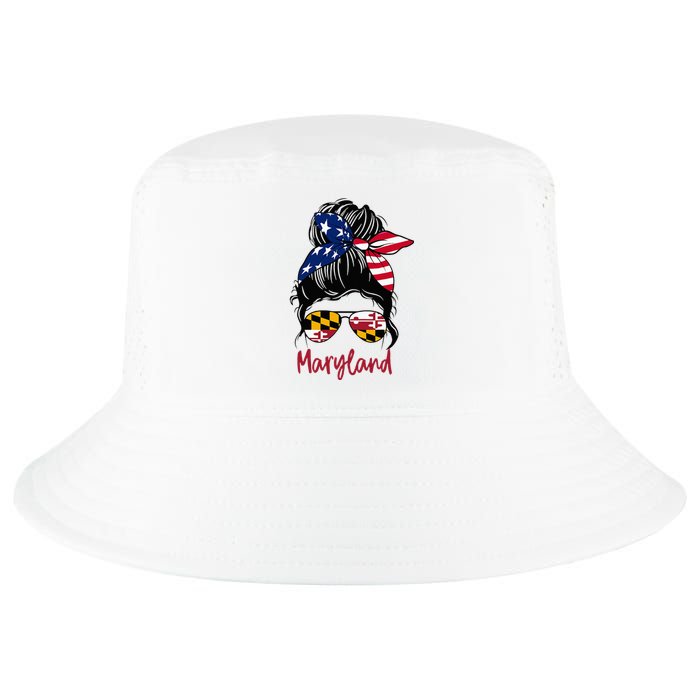 Maryland Girl Maryland Flag State Girlfriend Messy Bun Cool Comfort Performance Bucket Hat