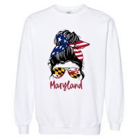 Maryland Girl Maryland Flag State Girlfriend Messy Bun Garment-Dyed Sweatshirt