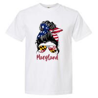 Maryland Girl Maryland Flag State Girlfriend Messy Bun Garment-Dyed Heavyweight T-Shirt